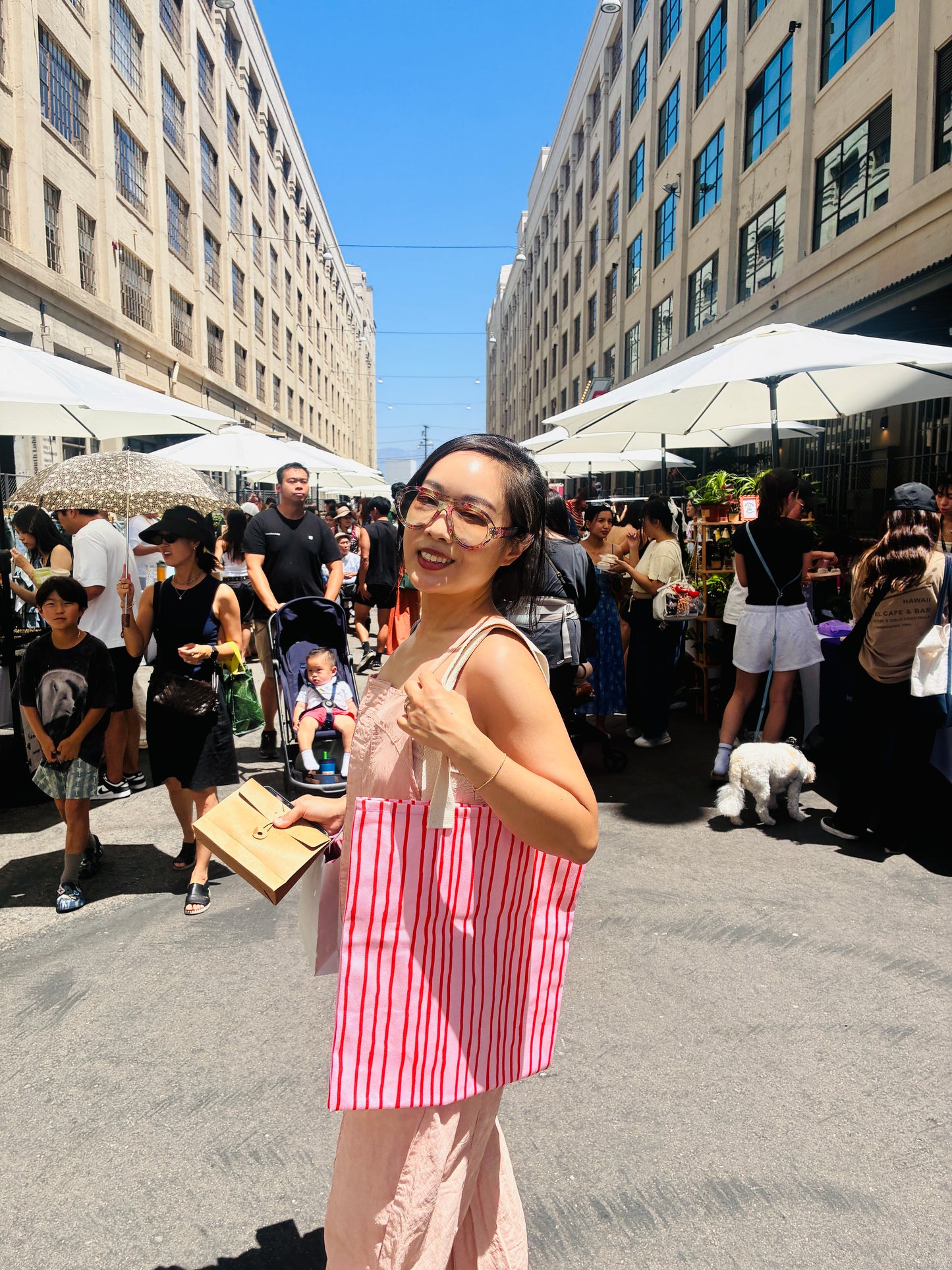 Wobbly Stripes Pink Tote