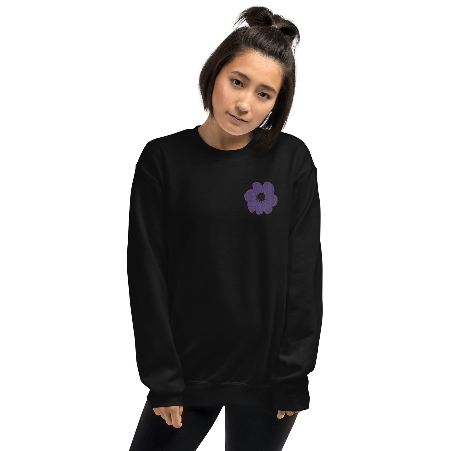 Embroidered Purple Flower Unisex Sweatshirt