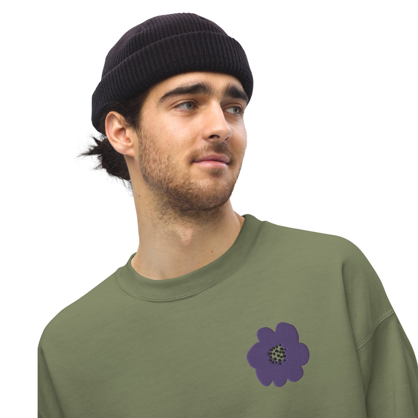 Embroidered Purple Flower Unisex Sweatshirt