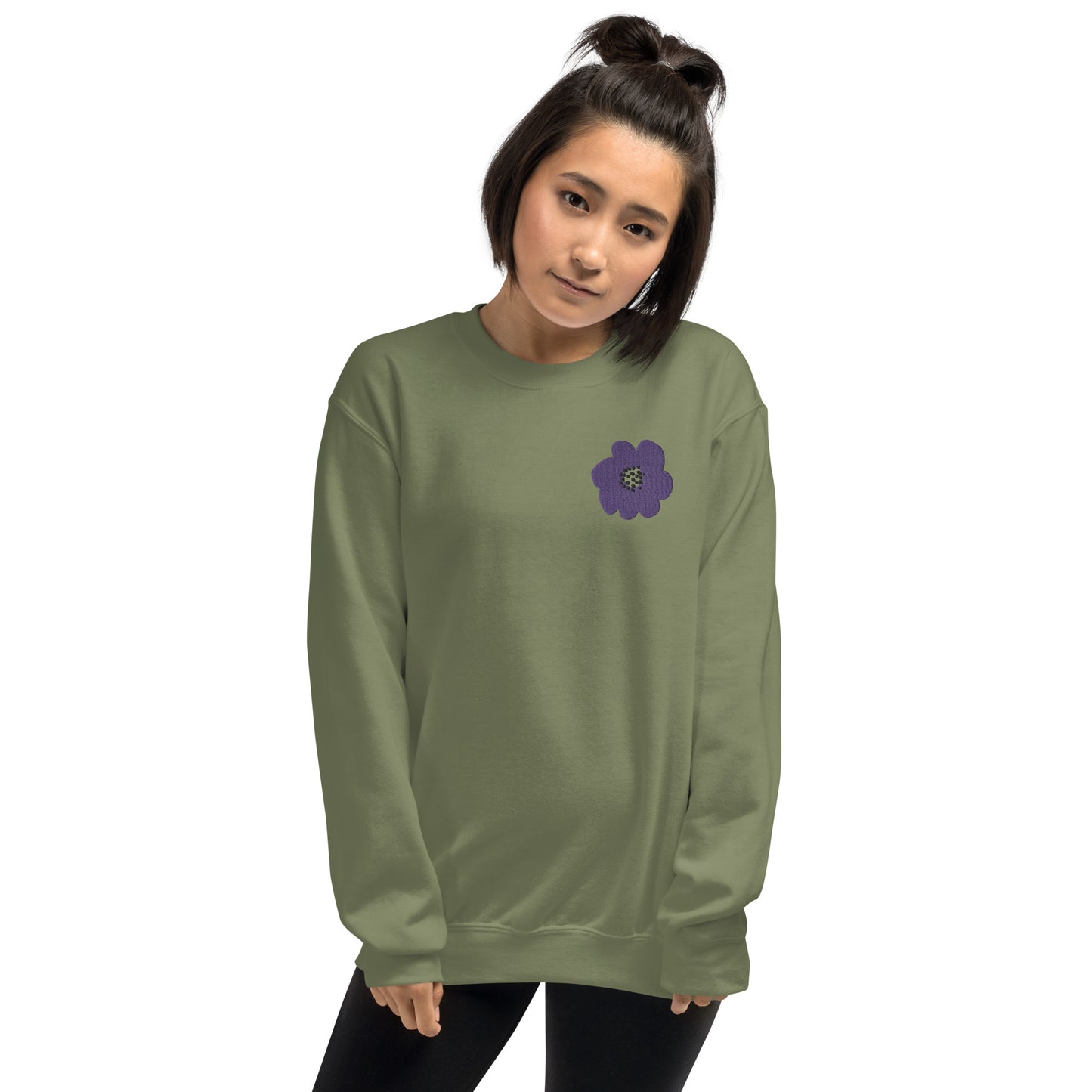 Embroidered Purple Flower Unisex Sweatshirt