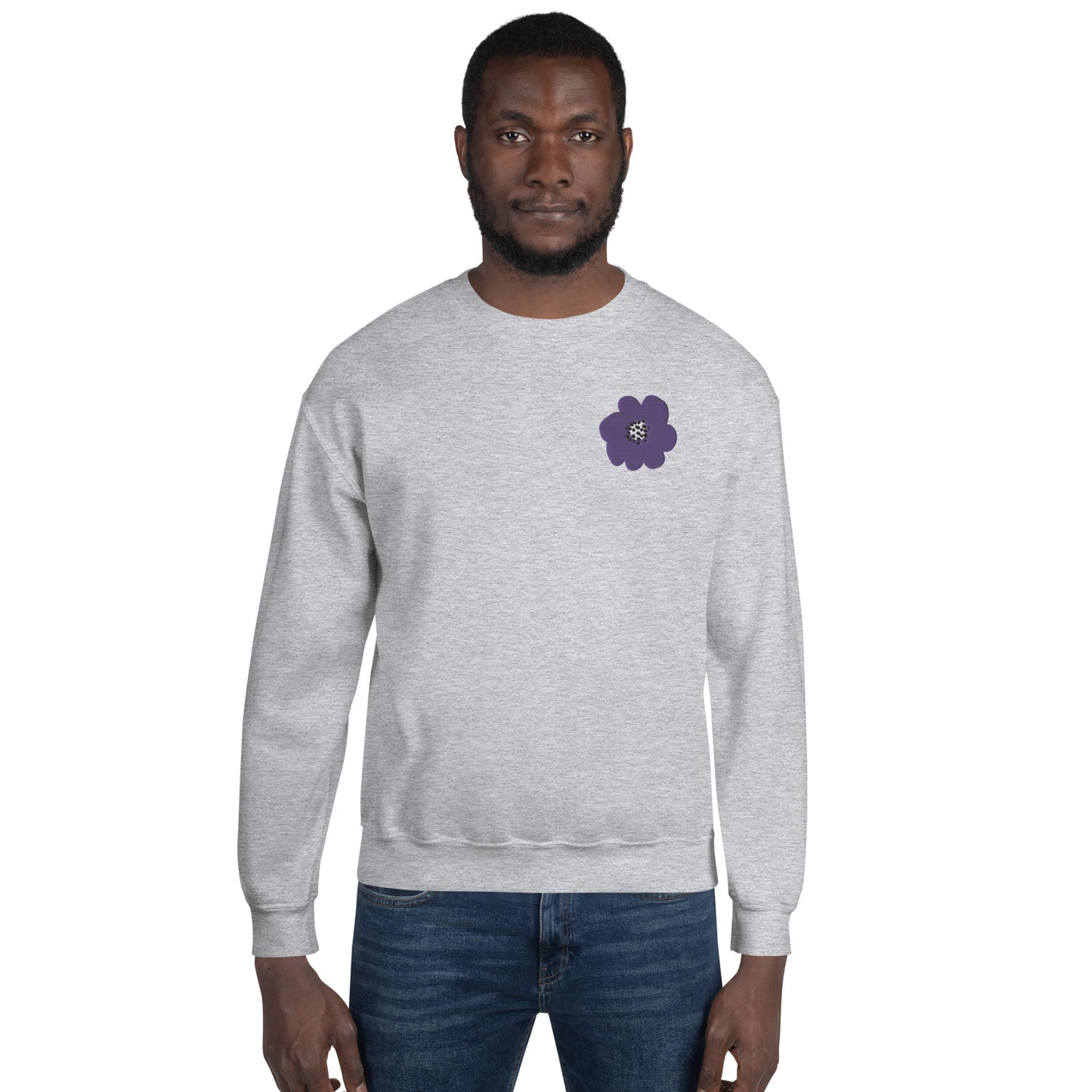 Embroidered Purple Flower Unisex Sweatshirt