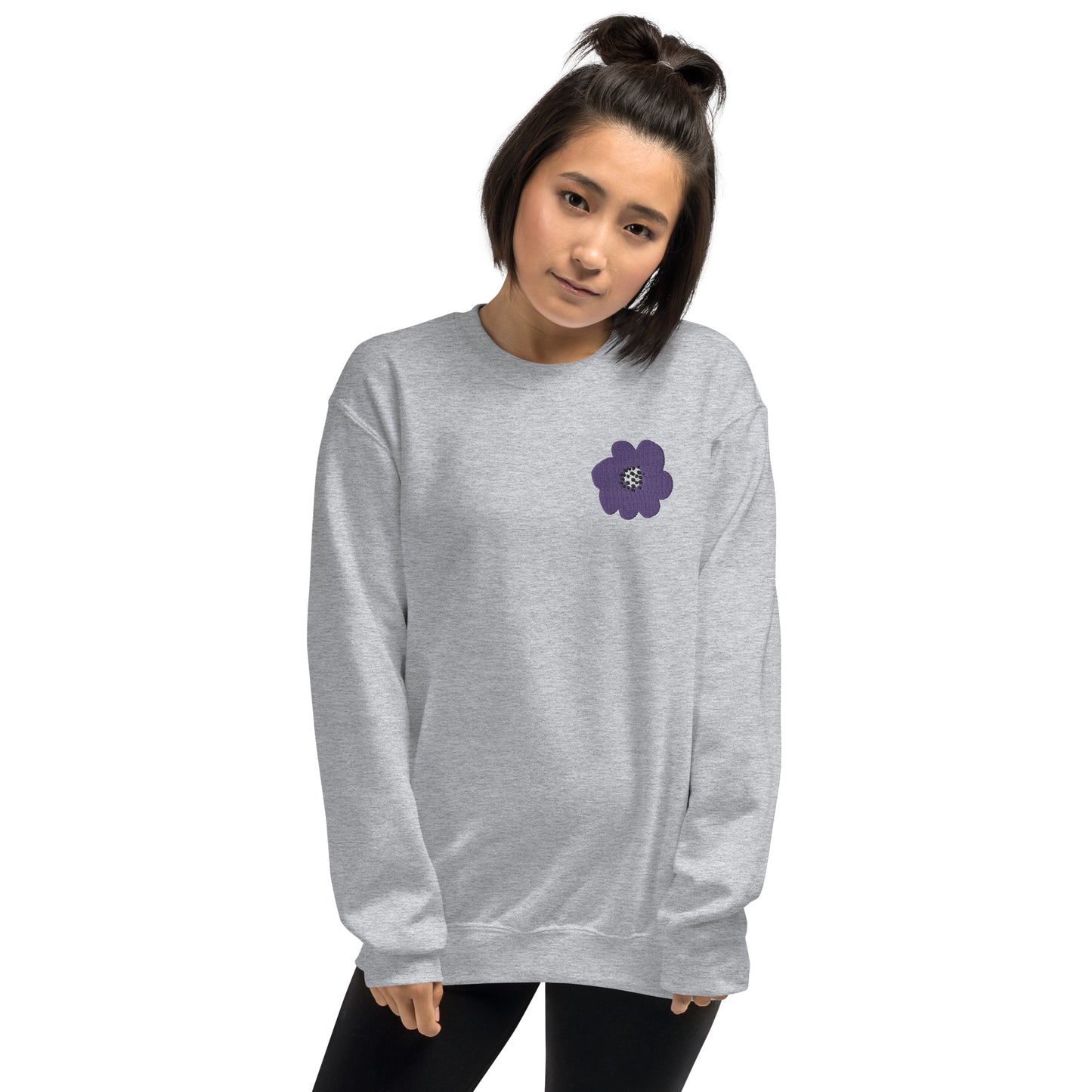 Embroidered Purple Flower Unisex Sweatshirt