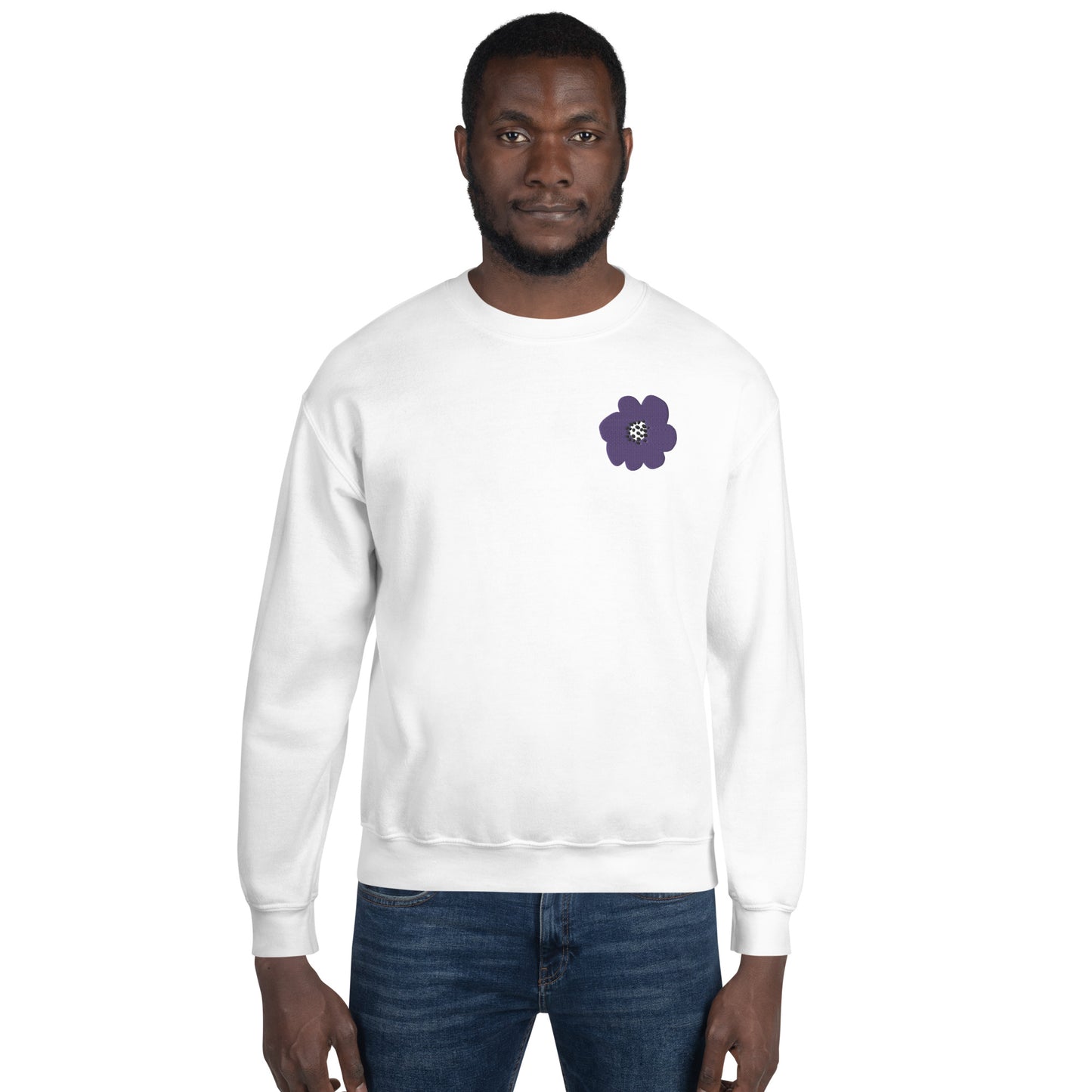 Embroidered Purple Flower Unisex Sweatshirt